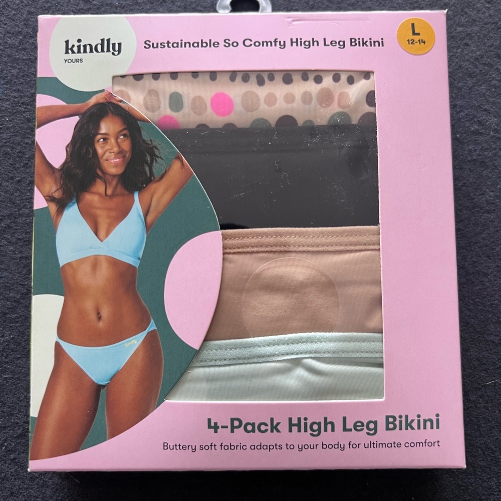 4-Pack High Leg Bikini Panties - Neutral & Pastel Mix (L) #C-18
